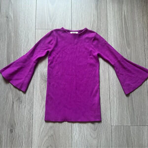 Milly Minis Fuchsia Pink/Purple Dress Sz 4/5 Bell Sleeves/mock Neck/knit Dress